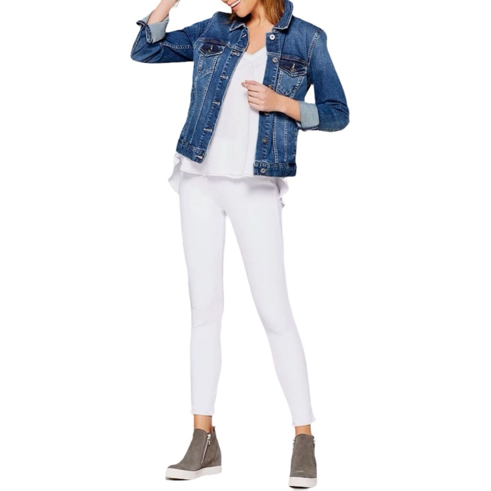 Spanx White Pull On Ankle Skinny Jeans Womens M High Rise Stretch Denim 20018R